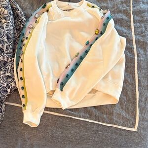 Cynthia Rowley Ivory embellished Sweatshirt with Pastel Gems Stripe Detail